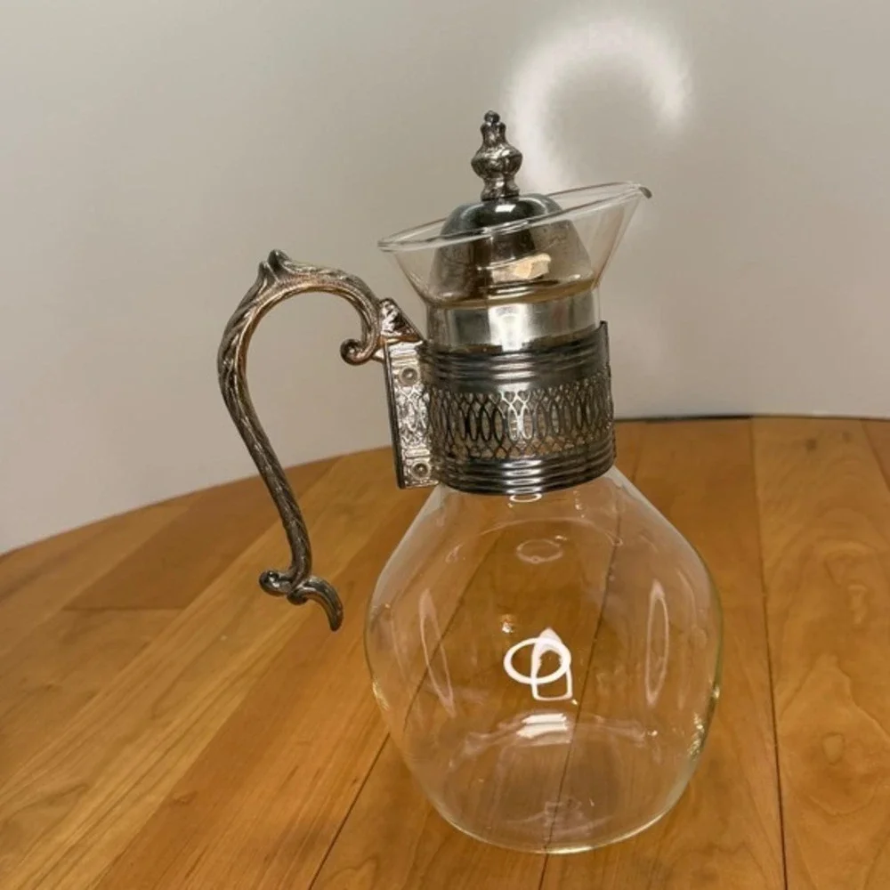 Vintage Leonard Silverplate Coffee Pot – Glass Insert Carafe w/ Ornate Handle